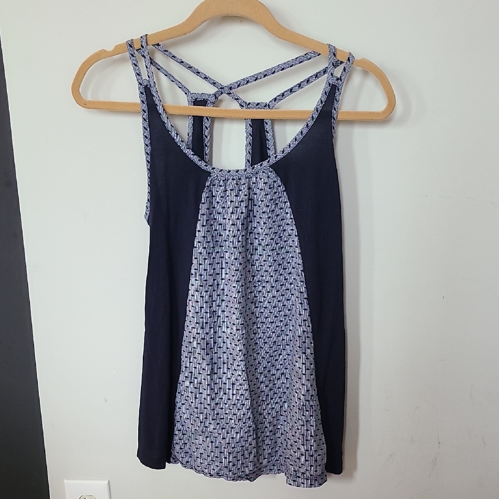 Cabi Women's Strappy Blue and White Top Size Medium